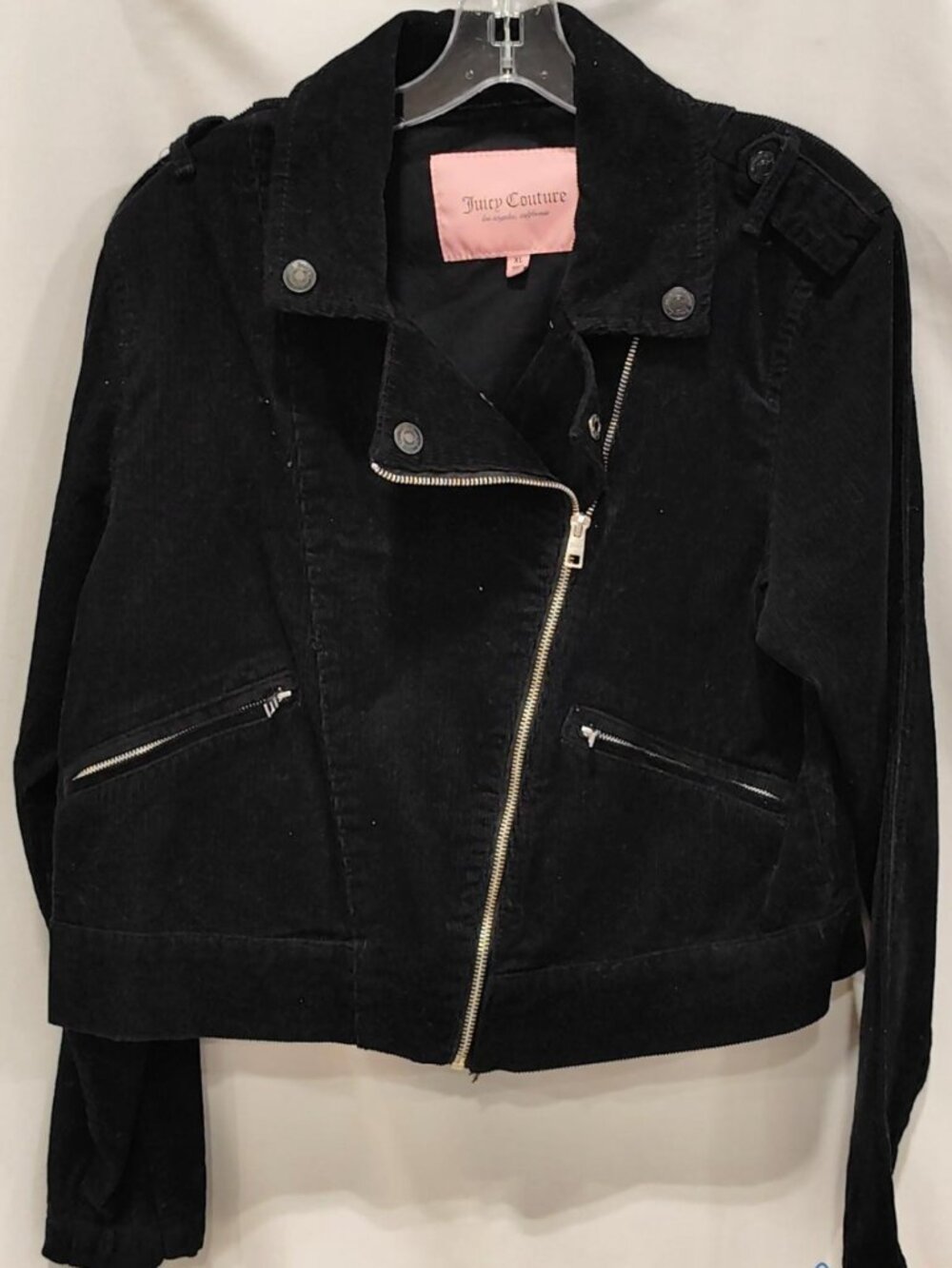 Juicy Couture Black Corduroy Moto Biker Jacket Women's XL Throwback